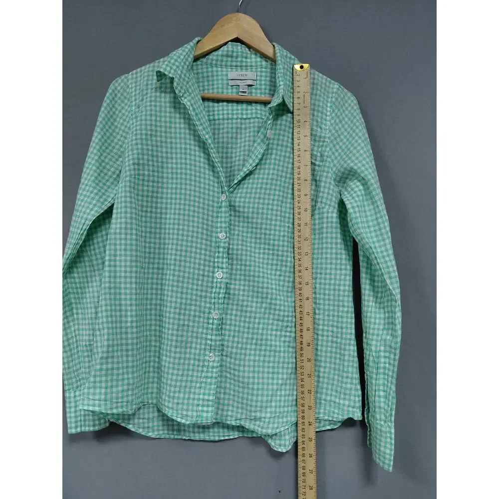 J.CREW Perfect Green Gingham Button-Up Shirt Long Sleeve Collared Size 6